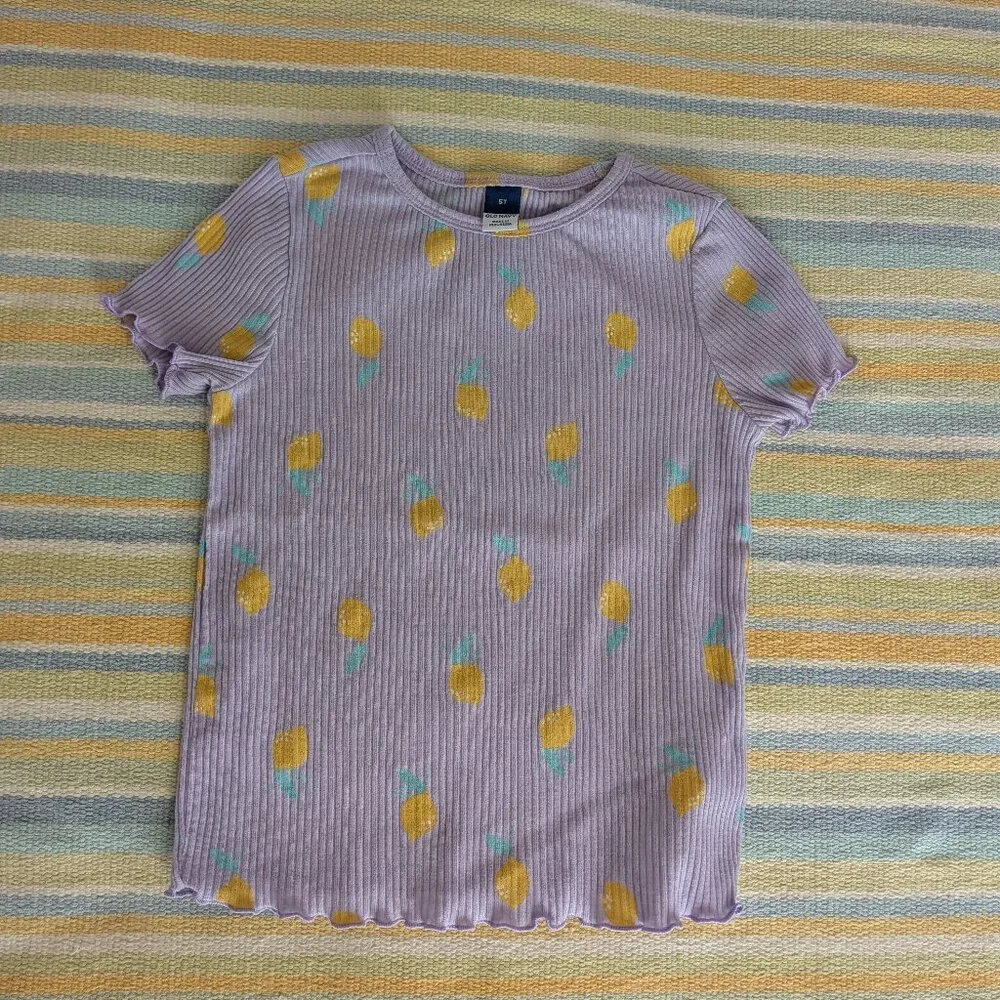 🛍️ BUNDLE ONLY • Old Navy purple lemon print ribbed short sleeve shirt size 5T